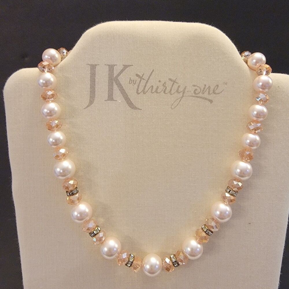 Faux Pearl (Pale Pink / Blush) With Light Pink Fauceted Glass Bead Necklace - Picture 1 of 5